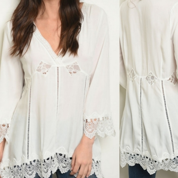 Off White Lace Blouse S M L - Picture 3 of 3